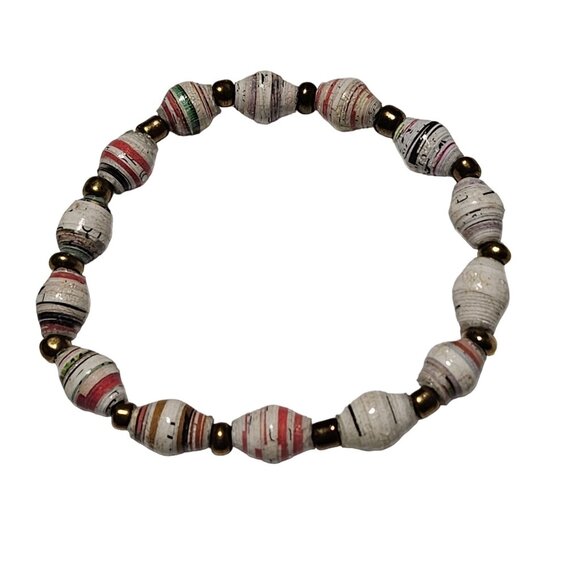 Handcrafted Multicolor Paper Bead Bracelet Eco Friendly Recycled Jewelry Women - Picture 1 of 3